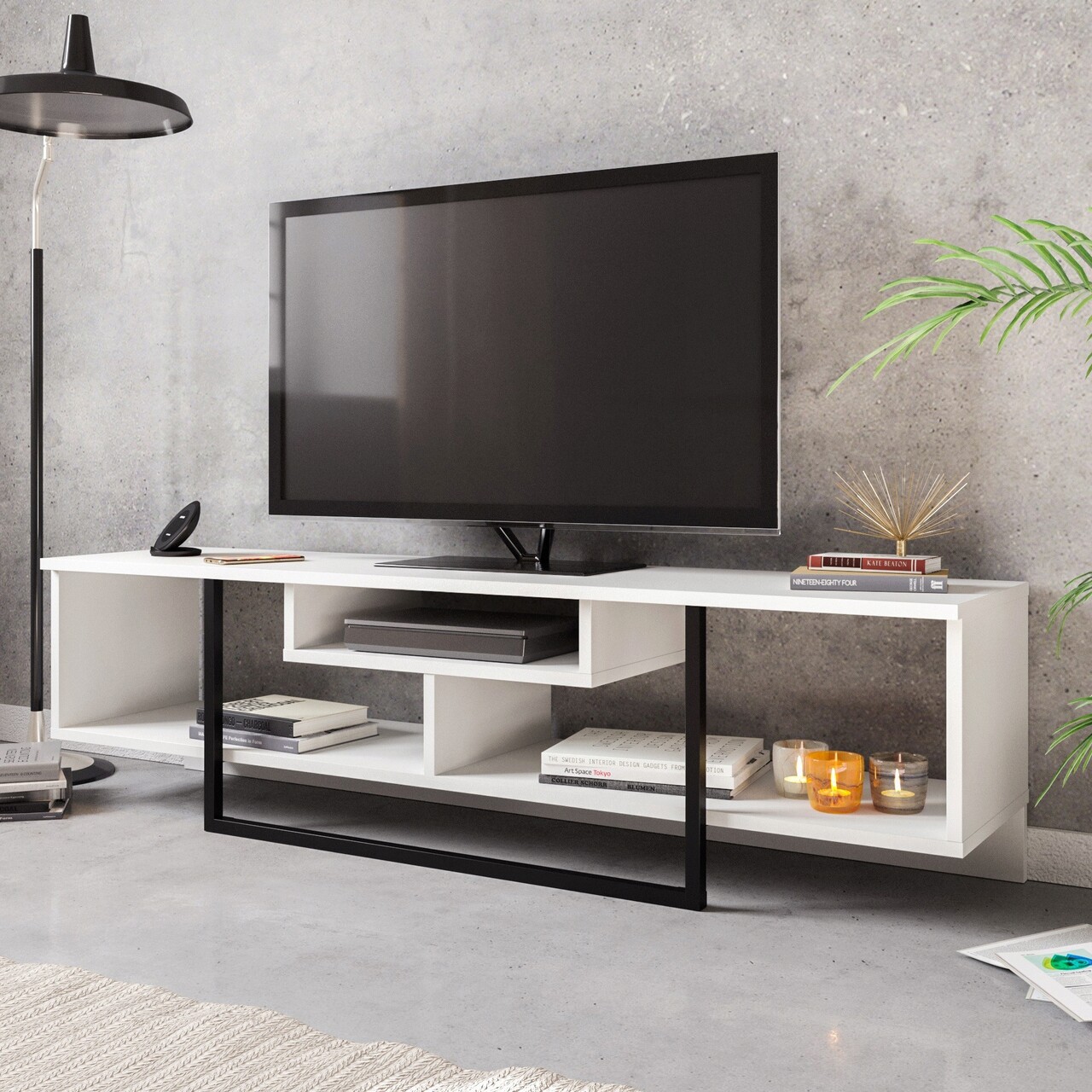 Comoda TV, Hanah Home, Asal (150), Alb/Negru - imagine 5